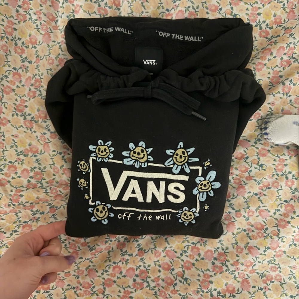 Vans Black Hoodie with Blue Floral Accents